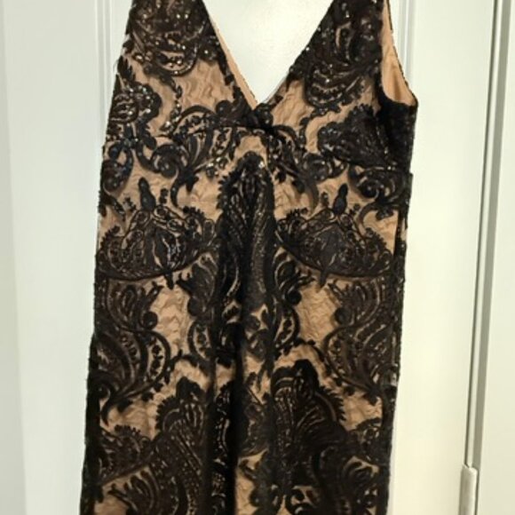 Free People Night Shimmers Black lace overlay Dress sz 12 - NWT! - Picture 1 of 6